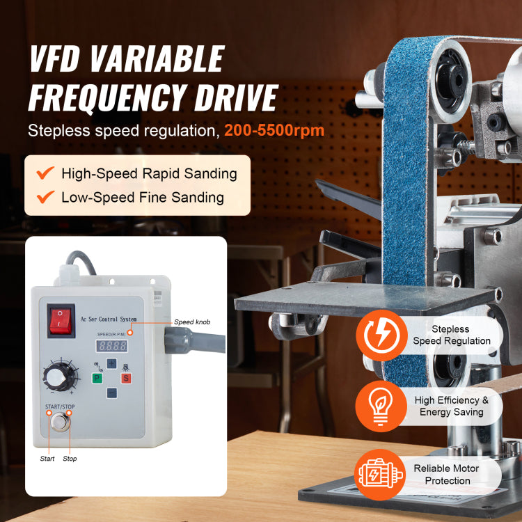 Belt Grinder Sander, 30 X 1 Inch Variable Speed Belt Polisher With Vfd, 550W Polishing Grinding Machine With 2 Grinding Moulds & 3Pcs Sanding Belts For Metalworking, Knife Making