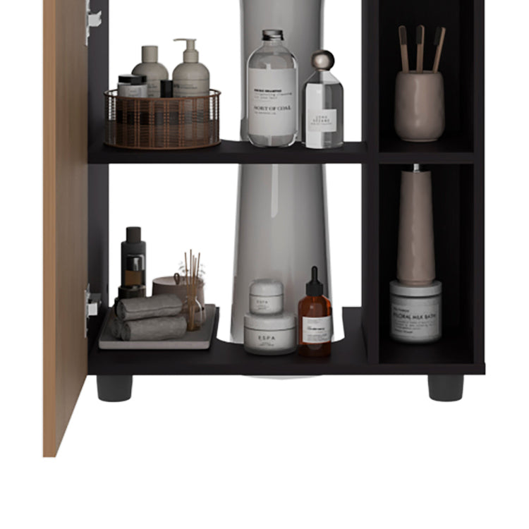 Wenge And Natural Oak 1 Door Pedestal Sink Cabinet