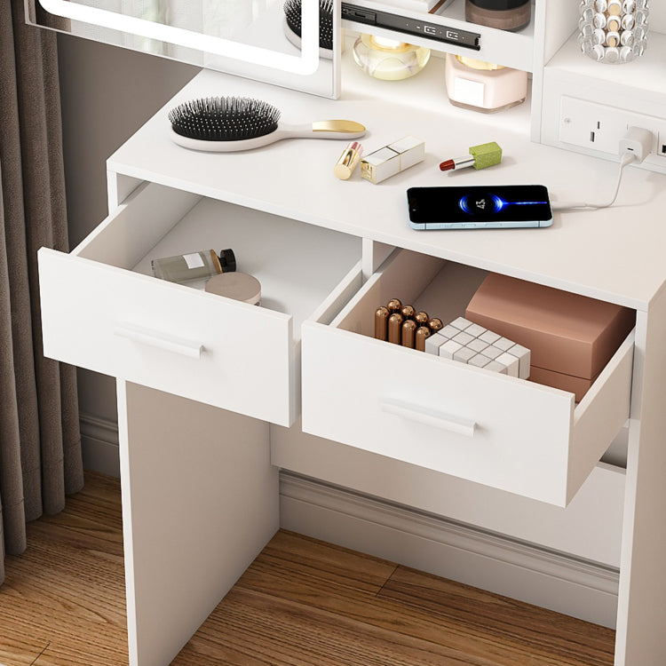 Small Makeup Vanity Desk With Mirror & Adjustable Led Lights,Built In Power Outlet & Hidden Storage, Includes Padded Stool & Shelf,Space Saving Dressing Table For Small Bedrooms,White