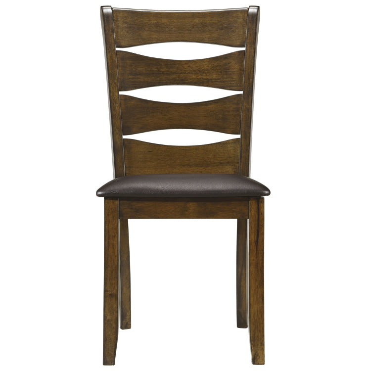 Transitional Ladder Back Side Chair With Fabric Seat, Set Of 2, Brown