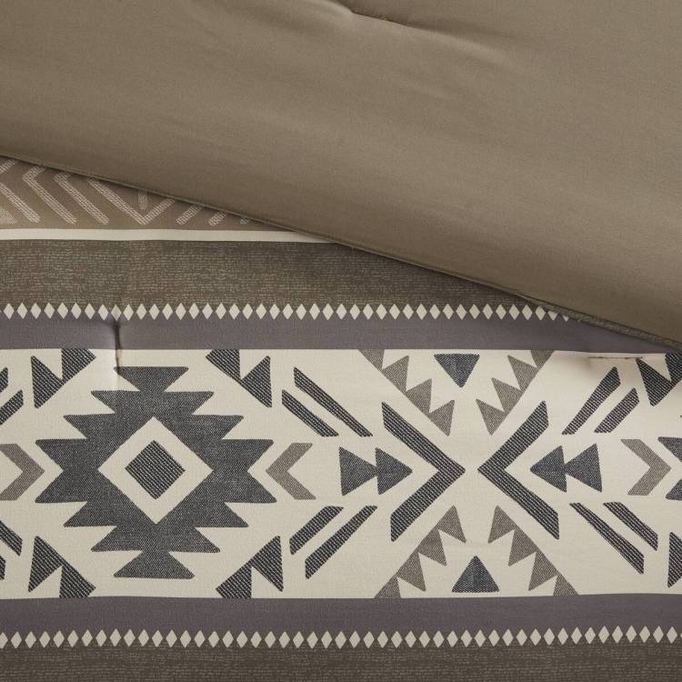 5 Piece Stripe Herringbone Comforter Set With Throw Pillows Brown Full Queen
