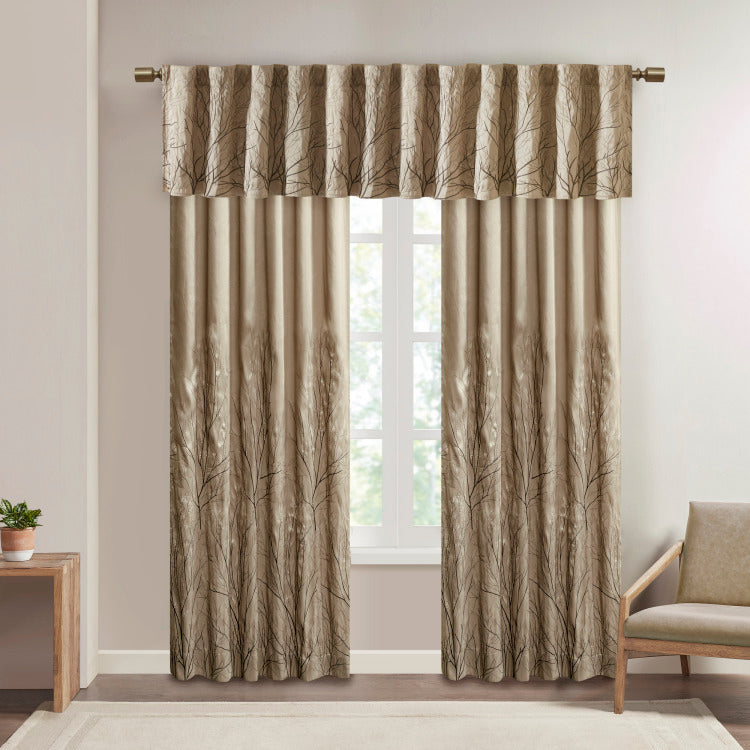 Faux Silk Embroidered Window Valance Tan 50X18"