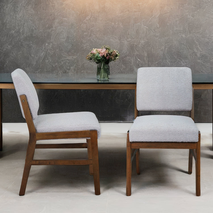 Caldwell Dining Chair Set Of 2 Light Grey Boucle
