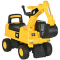 Aosom Excavator Ride On Toy, Cat Licensed Kids Manual Pedal Ride On Excavator With Manual Shovel, Horn, Hidden Storage For 18 36 Months Boys And Girls, Yellow