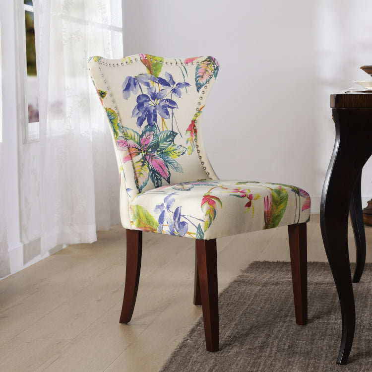Paradise Upholstered Accent Chair, Off White Floral Printed On Woven