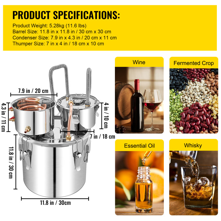 Alcohol Still 5 Gal 19L Water Alcohol Distiller Copper Tube With Circulating Pump Home Brewing Kit Build In Thermometer For Diy Whisky Wine Brandy, Stainless Steel, 3 Pots