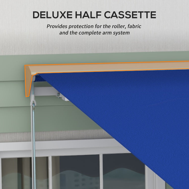 Outsunny 13' X 10' Electric Awning With Led Lights, Retractable Awning, Uv40 Sun Shade Shelter With Remote Controller And Crank Handle For Deck, Balcony, Yard, Blue