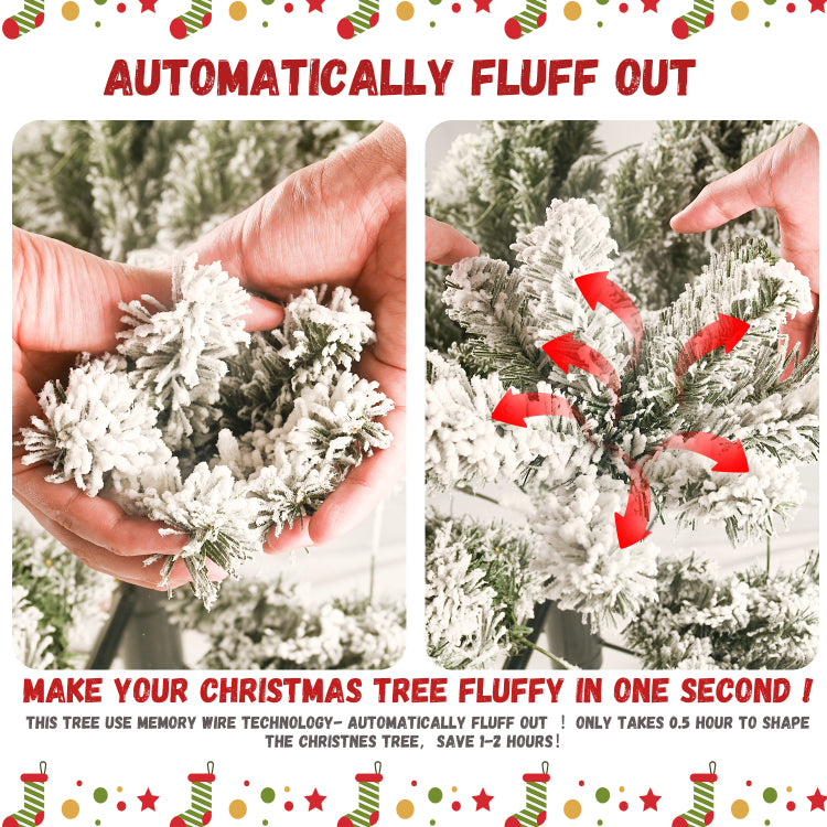 6Ft Flocked Christmas Tree With 350 Warm White Led Lights 752 Tips, Snowy Pvc & Hard Needle Branches, Hinged Design For Easy Setup, Sturdy Metal Stand Full & Realistic Holiday Tree