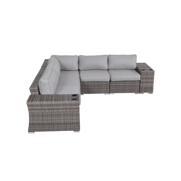 7 Piece Rattan Sectional Sofa Set With Cushions Fully Assembled