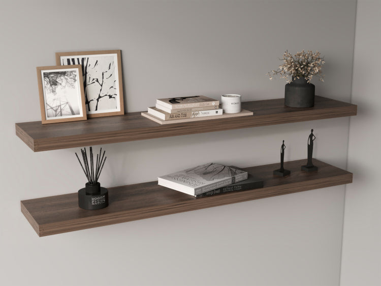 Ecco 47" Wide Floating Shelves Set Of 2, Shelves For Wall Decor For Bedroom, Bathroom Storage Shelves, Book Shelves For Living Room, Dark Brown