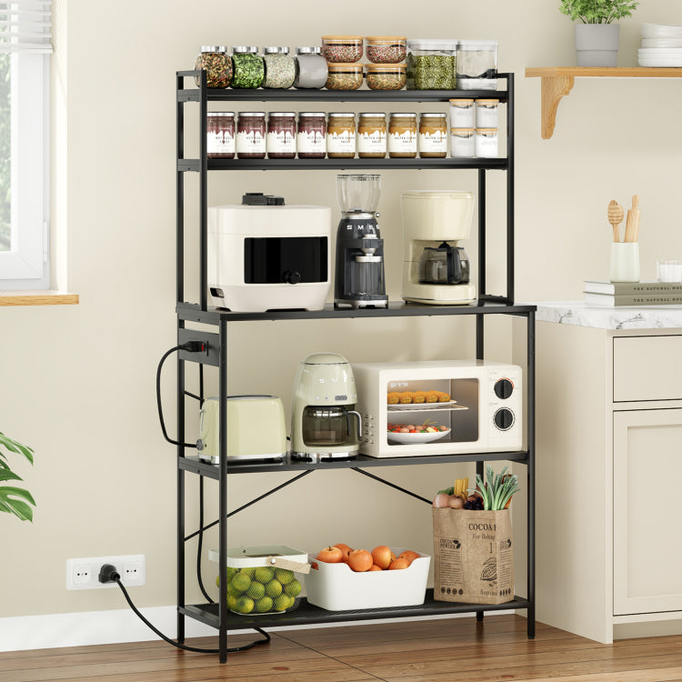 Large 5 Tier Bakers Rack With Electrical Outlets, 39 Inch Microwave Stand & Coffee Bar, Kitchen Storage Shelf For Home, Counter Space Organizer