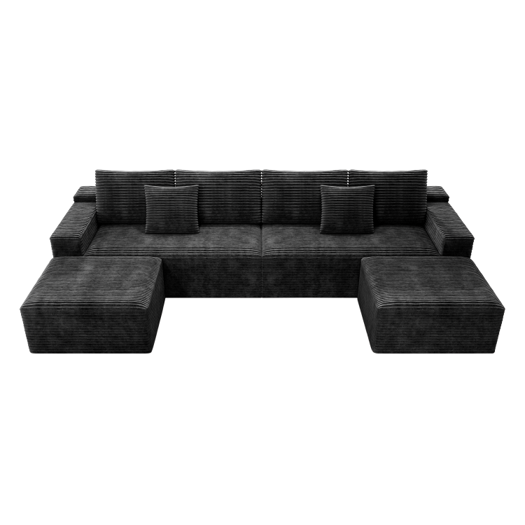 137.8*70.9"Modular Sectional Sofa Seat,Upholstered Compressed Couch For Living Room,Bedroom,Apartment,No Assembly Required,4 Pc Free Combination,Plush Corduroy Fabric,Grey