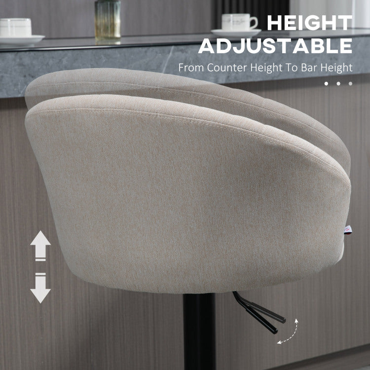 Homcom Adjustable Swivel Bar Stools Set Of 2, Linen Touch Fabric, Beige