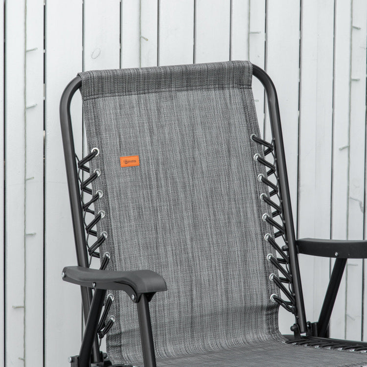 Outsunny Patio Folding Chair, Outdoor Bungee Sling Chair W Armrests, Portable Lawn Chair For Camping, Garden, Pool, Beach, Backyard, Gray