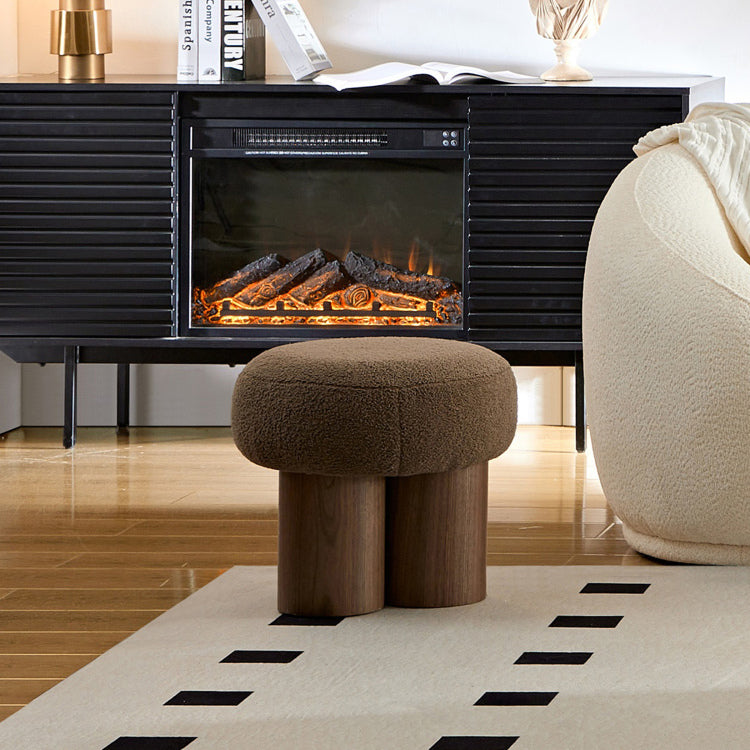 W8017 1 Mushroom Stool, Brown Lamb Wool Seat, Barrel Pvc Pipe With Walnut Veneer