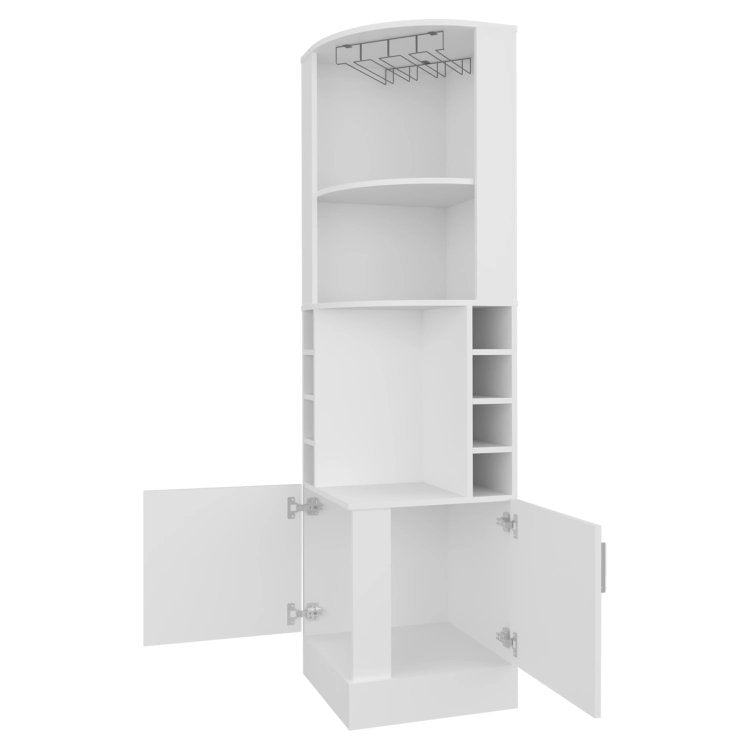 White Corner Bar Cabinet With Wine Storage And Glass Rack