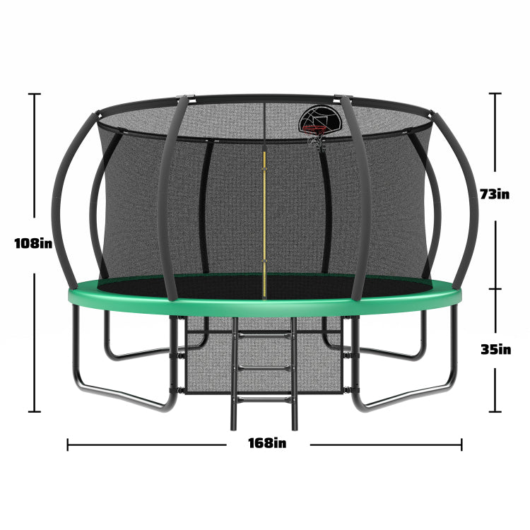 14Ft Trampoline With Enclosure Recreational Trampolines With Ladder And Antirust Coating, Astm Approval Outdoor Trampoline For Kids