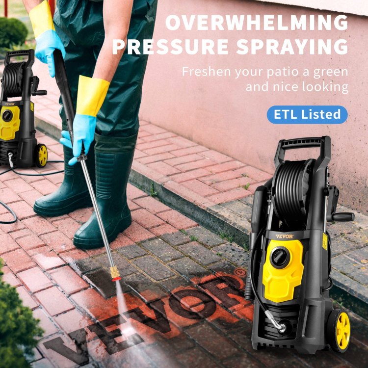 Electric Pressure Washer, 2000 Psi, Max 1.65 Gpm Power Washer W 30 Ft Hose & Reel, 5 Quick Connect Nozzles, Foam Cannon, Portable To Clean Patios, Cars, Fences, Driveways, Etl Listed