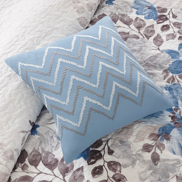 6 Piece Printed Quilt Set With Throw Pillows Blue Full Queen