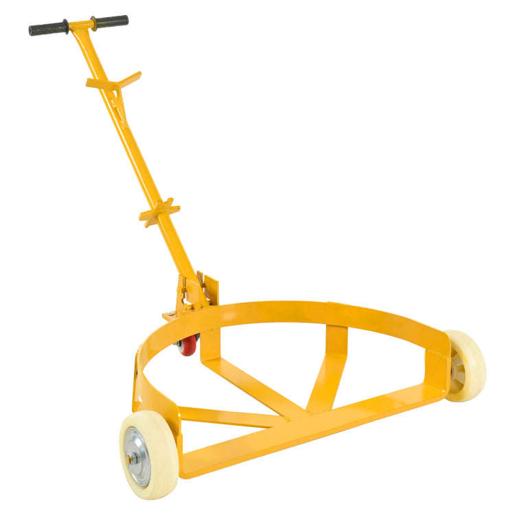 55 Gallon Drum Dolly, 1200Lbs Capacity, With 2 Fixed Pu Wheels And 1 Swivel Wheel Low Profile Steel Oil Drum Caddy Oil Barrel Drum Roller Hand Cart