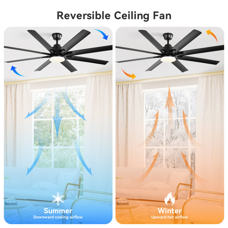 Modern 52 Inch Smart ,6 Wind Speed,With 8 Black Abs Blades,Voice Remote,Fan For Bedroom,Living Room,Patio,Kitchen,Etc