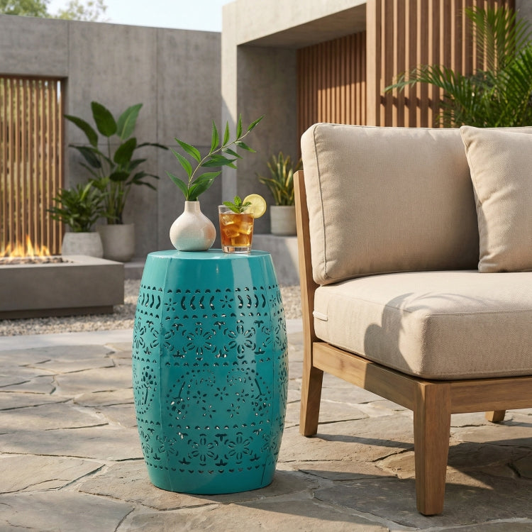 Ruby 12" Metal Outdoor Side Table, Teal Cutout Floral teal - iron