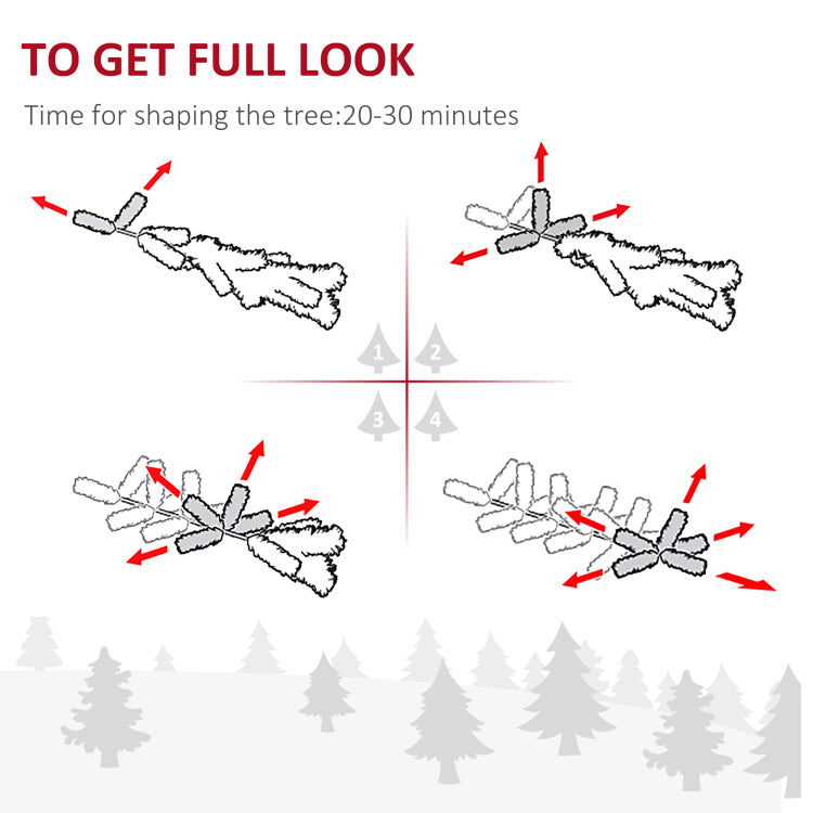 Homcom 7.5Ft Pre Lit Snow Flocked Slim Douglas Fir Artificial Christmas Tree With Realistic Branches, 350 Led Lights And 641 Tips