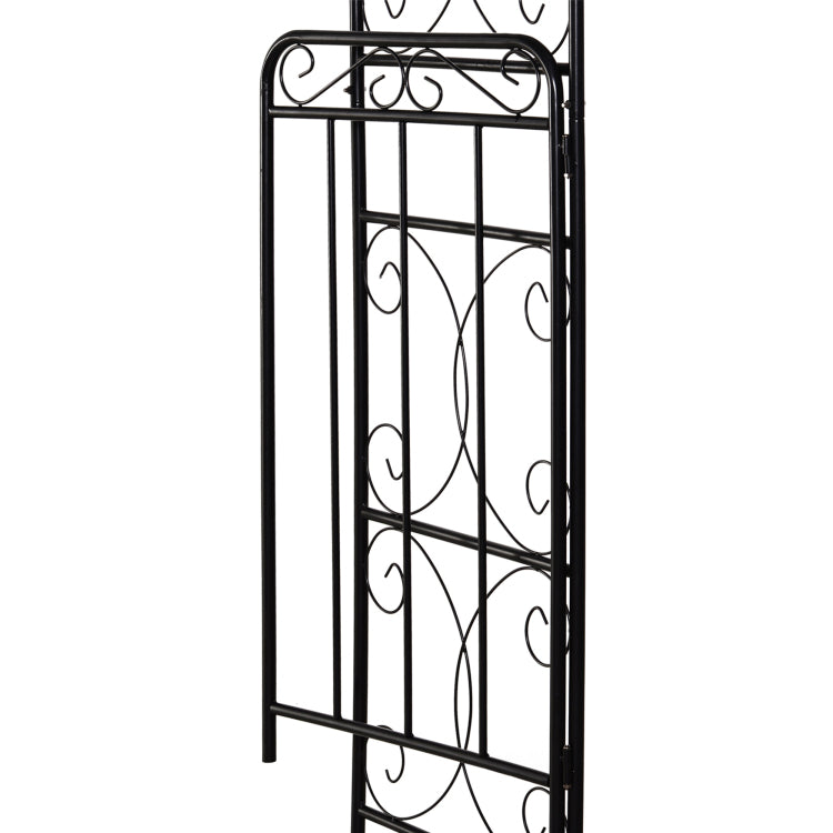 Outsunny 84" Garden Arch Arbor With Gate, Metal Arch Trellis, Garden Archway For Climbing Vines, Wedding Ceremony Decoration, Flourishes & Arrow Tips, Black