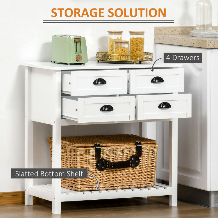 Homcom Coffee Bar Cabinet, Sideboard Buffet Cabinet, Kitchen Cabinet With 4 Drawers And Slatted Bottom Shelf For Kitchen, Living Room, White