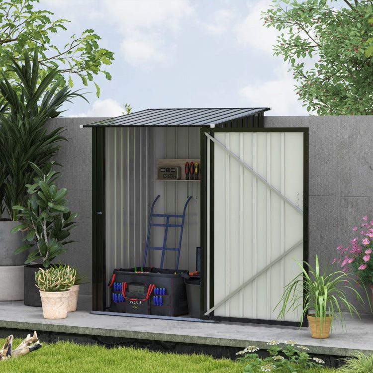 Outsunny 3.3' X 3.4' Outdoor Storage Shed, Galvanized Metal Utility Garden Tool House, Lockable Door For Backyard, Bike, Patio, Garage, Lawn, Dark Gray