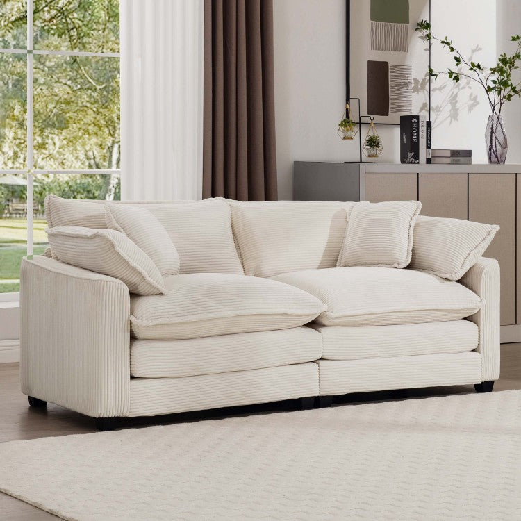 Modern Fabric Living Room Sofa 2 Seater Sofa With 4 Pillows ,Upholstered Large And Deep Seating 2 Seat Loveseat Sofa, Light Beige Corduroy
