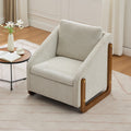 057 Set Of 1 Chenille Fabric Modern Upholstered Armchair With Wooden Side Frame , Accent Leisure Chair With Cushioned Seat And Backrest For Living Room, Bedroom,Beige
