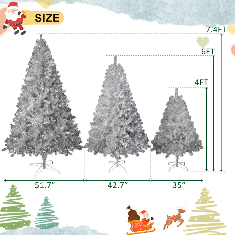 6Ft Sliver Pre Lit Artificial Christmas Tree, Hinged Full Tree With Metal Stand, 800 Branch Tips, 300 Led Lights,11 Lighting Modes, Holiday Decoration Tree For Indoor And Outdoor