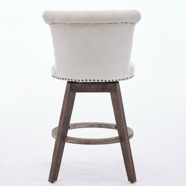 26" Counter Height Bar Stools Set Of 2, 360 Swivel Stools With Back & Hand Tufted Button Trimmed Edges, Upholstered Velvet Kitchen Counter Stools On Wood Legs,Beige,Sw1868Bg