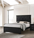 Modern 1Pc Black Finish Queen Size Panel Bed Wooden Fabric Upholstered Headboard Crystal Like Button Tufted Fabric Bedroom Furniture