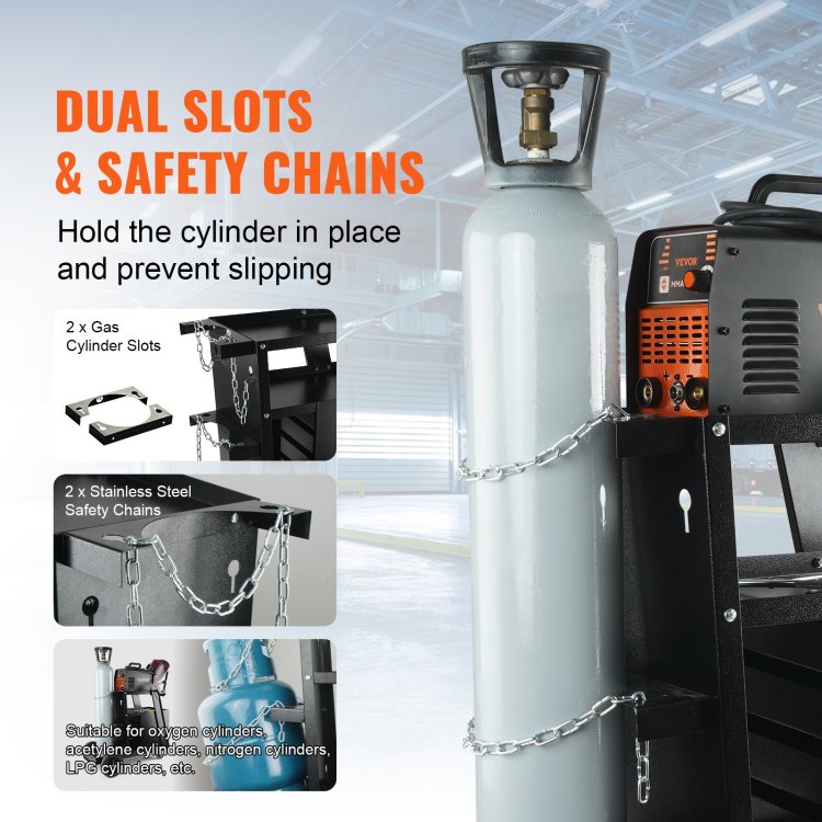 Welding Cart, 2 Tier 4 Drawers Welder Cart With 265 Lbs Weight Capacity, 360 Swivel Wheels, Tank Storage Safety Chains, Heavy Duty Rolling Mig Welder Cart For Mig Welder And Plasma Cutter