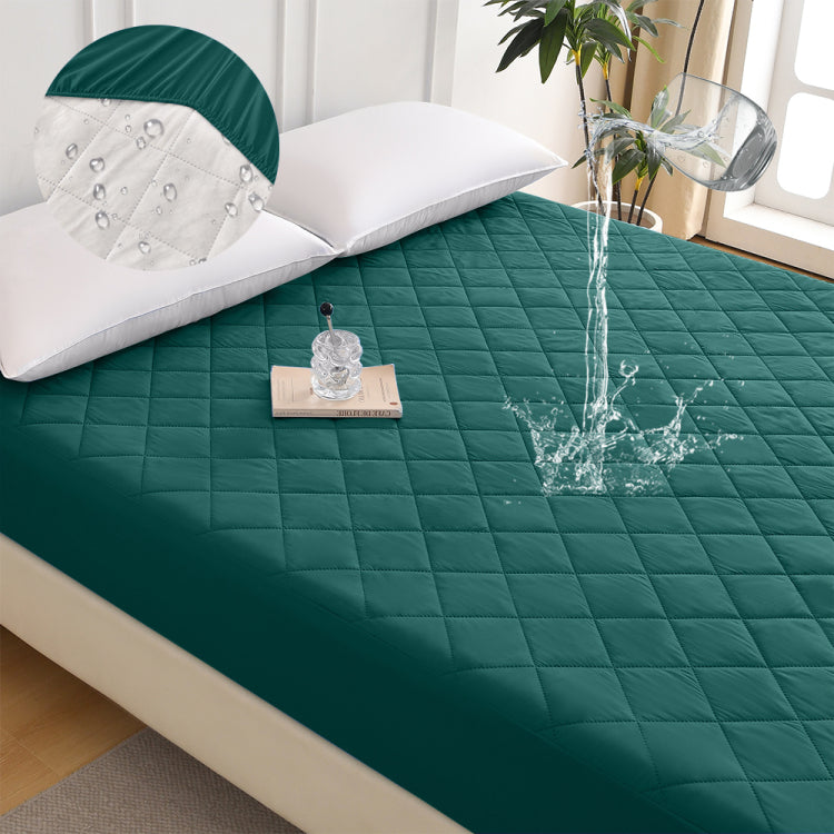 Diamond Patterned Ultrasonic Waterproof Quilted Fitted Sheet, Green, Queen Size