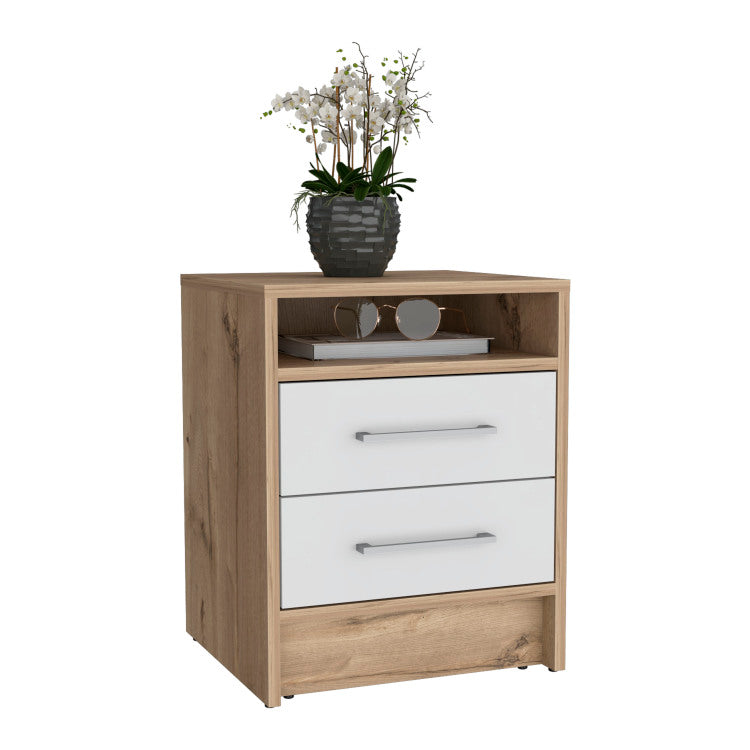 Nightstand 20"H, Two Drawers, Superior Top, Metal Handles, White Light Oak