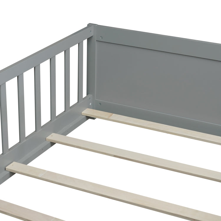 Twin Size Floor Platform Bed With Built In Book Rack,Grey Old Sku:W504P143306