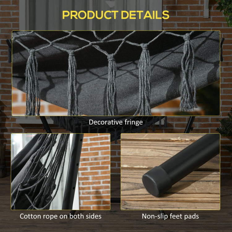 Outsunny Patio Hammock Chair With Stand, Outdoor Hammock Swing Hanging Lounge Chair With Side Pocket And Headrest, Dark Gray