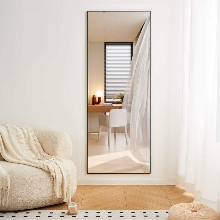 70" X 31" Full Length Mirror Black Aluminum Alloy Frame, Leaning Or Wall Mounted, High Definition, Shatter Proof, Ideal For Bedroom, Living Room, Corridor Modern Home Decor