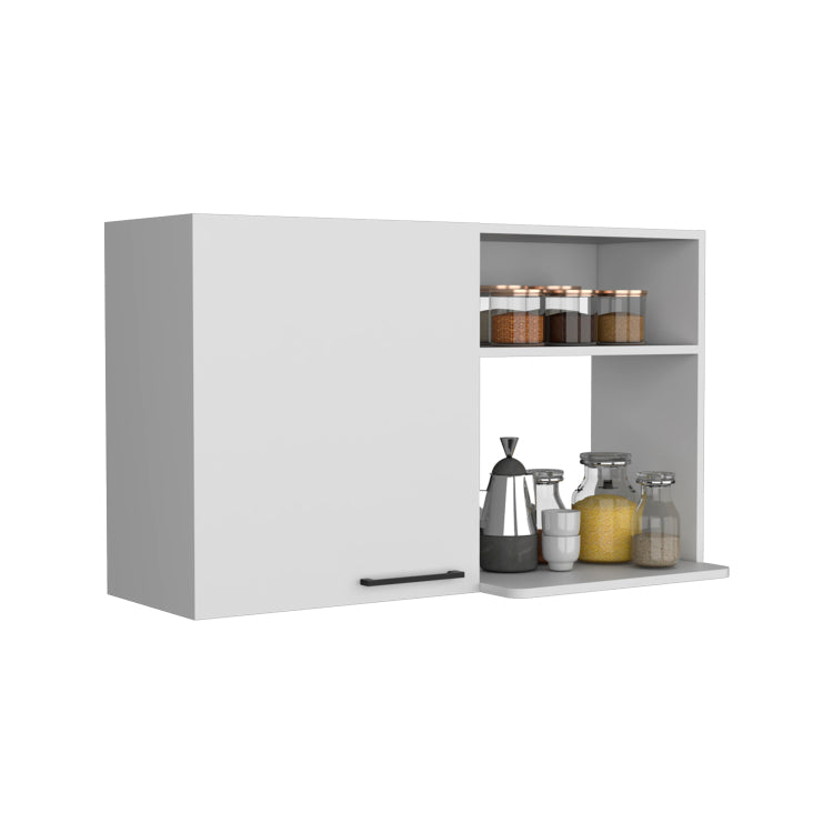 Stackable Wall Storage Cabinet 24" H, Two Internal Shelves, Two External Storage Shelves, One Door, White