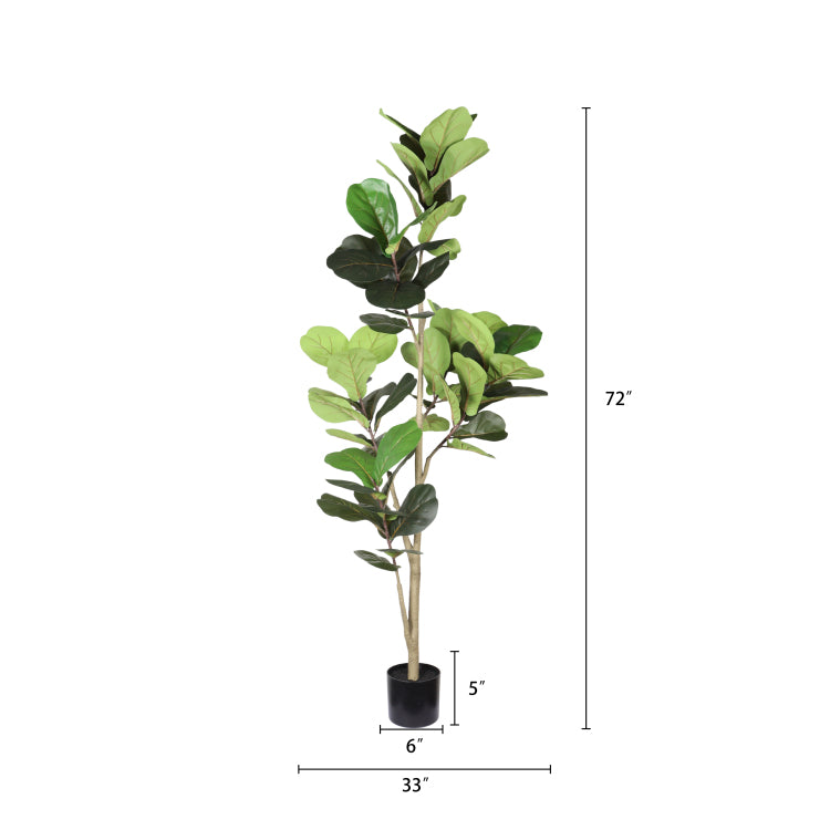 6Ft Artificial Fiddle Leaf Fig Tree With Black Plastic Pot, Real Touch Fake Indoor Plant For Home Office Living Room Corner Decoration, 1Pc Set