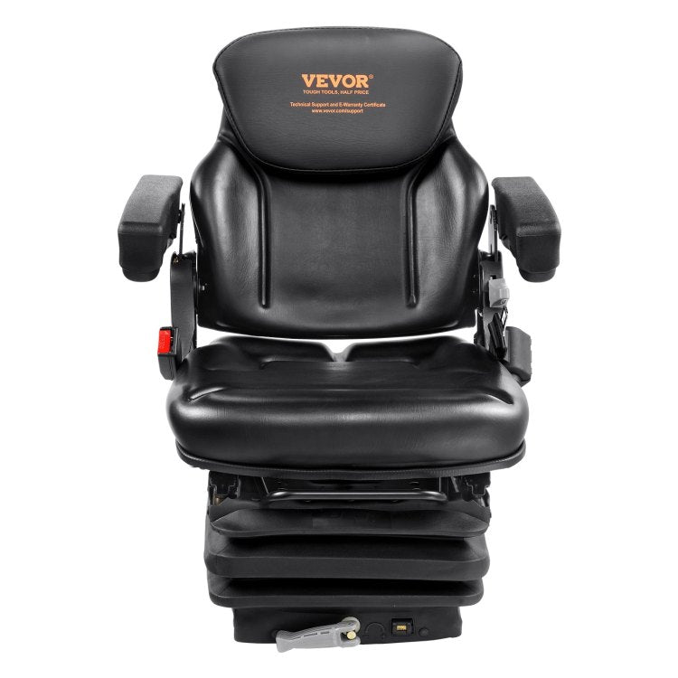 Universal Tractor Seat Suspension, Fold Down Forklift Seat With Adjustable Angle Back, Micro Switch, Seatbelt And Armrests, 3 Level Shock Absorption Tractor Seat For Tractor Loader Excavator