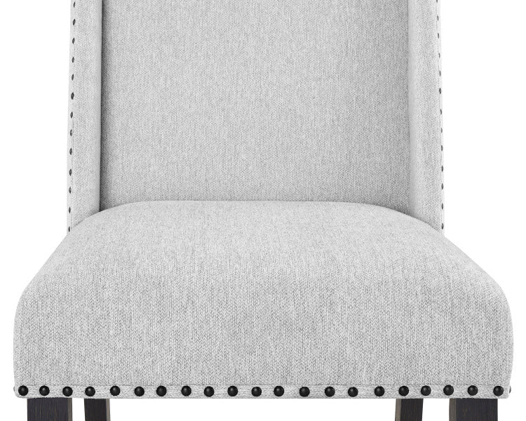 7Pc Dining Set Contemporary Style White Faux Marble Rectangular Table Top Dove Gray Upholstery Chairs Nailhead Tufted Black Finish Wooden Solid Wood Dining Room Furniture