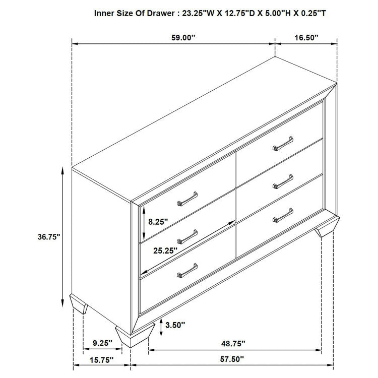 Harrison Washed Taupe 6 Drawer Dresser