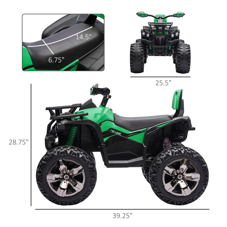 Aosom 12V Kids 4 Wheeler, Ride On Atv For Kids With Music, Realistic Headlights & Wide Wheels, Toddler Quad For Boys And Girls, Green