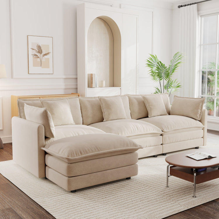 Free Combination Comfy Upholstery Modular Oversized L Shaped Sectional Sofa With Reversible Ottoman, Light Coffee Chenille