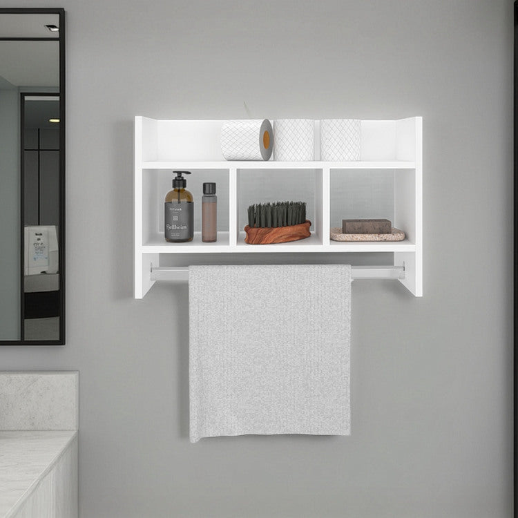 Franklin Bath Shelf With Towel Bar, Open Shelves, And Storage Space For Bathroom Items, White