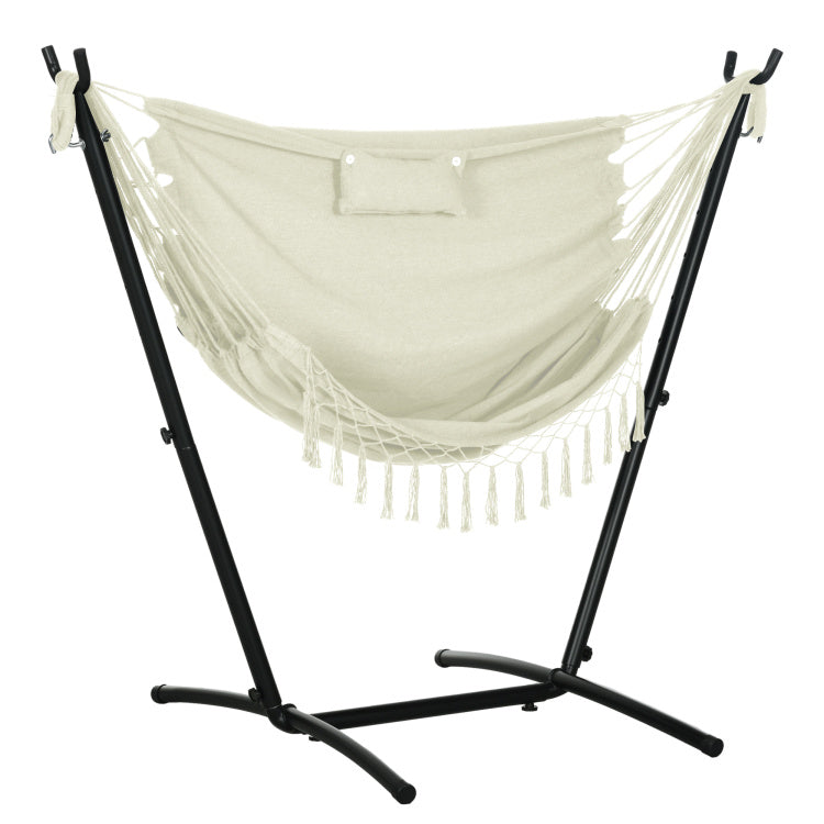 Outsunny Patio Hammock Chair With Stand, Outdoor Hammock Swing Hanging Lounge Chair With Side Pocket And Headrest, Cream White